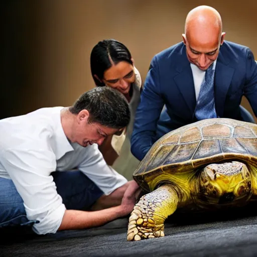 Image similar to a close up of servants applying Turtle Wax to the top of Jeff Bezos head to increase its shine. Hyper realistic, photorealism.