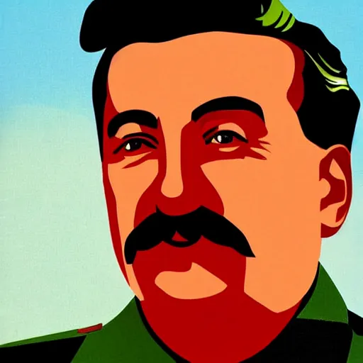 Prompt: poster, stalin at mcdonald's art in color, art in 4 k