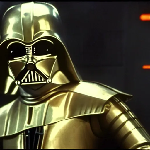 Prompt: movie still of c 3 po as darth vader star wars ( 1 9 7 7 )