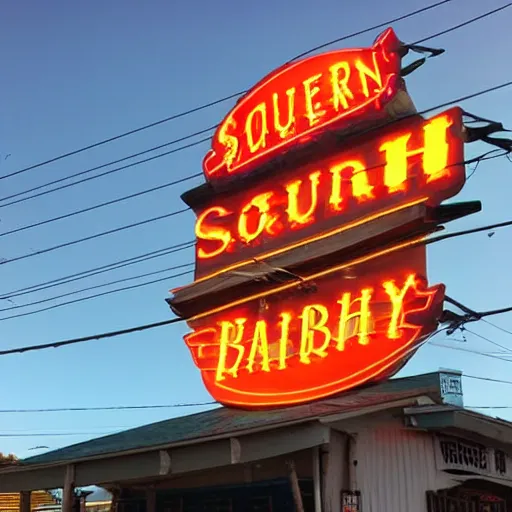 Prompt: a lousy photograph of a southern trash neon bar sign