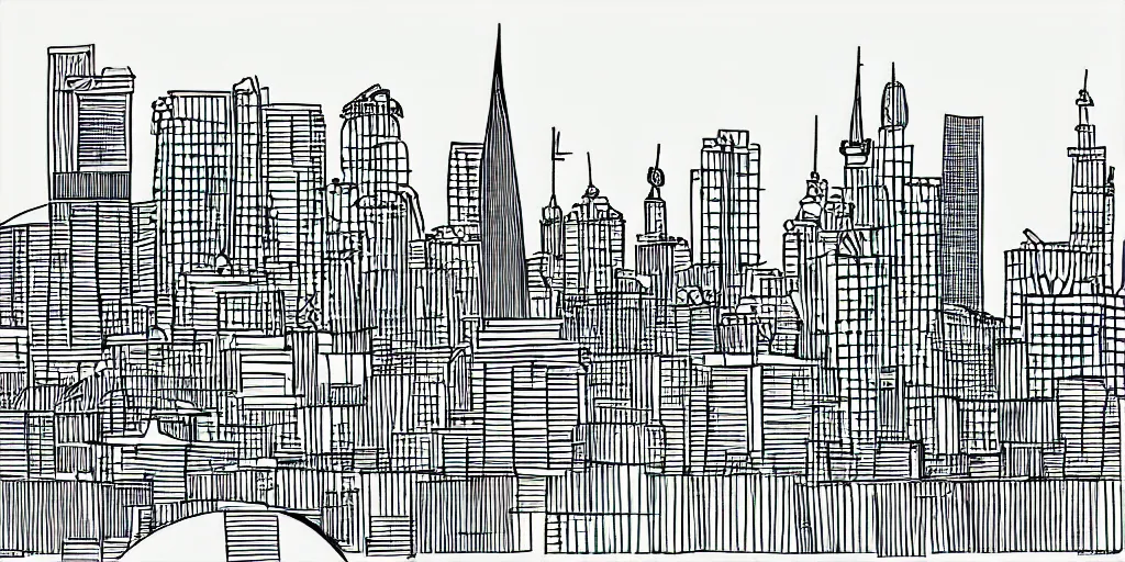 Prompt: picasso minimal line drawing of moscow skyline