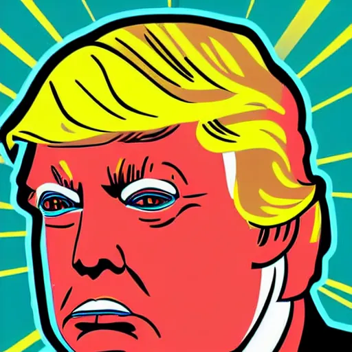 Image similar to individual donald trump portrait retro futurist illustration art by butcher billy, sticker, colorful, illustration, highly detailed, simple, smooth and clean vector curves, no jagged lines, vector art, smooth andy warhol style