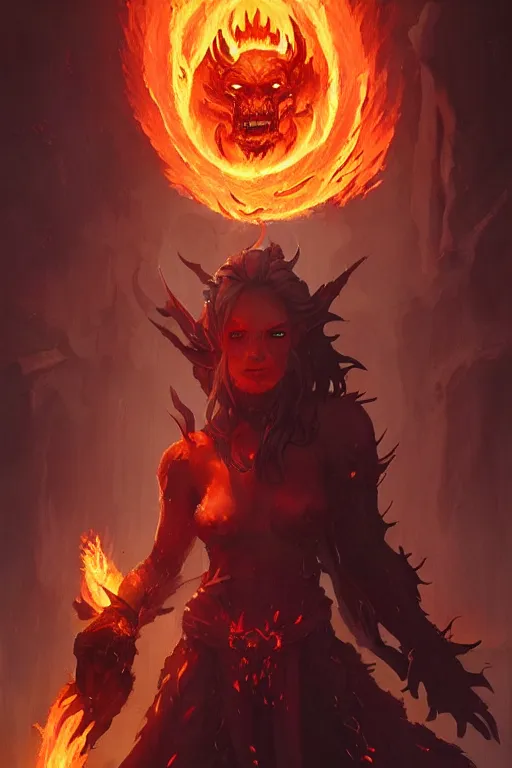 Image similar to a d & d with flames in their eyes, character concept art, illustration, world of warcraft, by greg rutkowski, emylie boivin, rossdraws