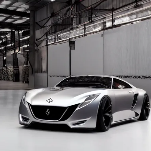 Image similar to a vision gran turismo style concept pininfatrina coupe :: elegant, luxurious, european :: studio lighting, inside a warehouse