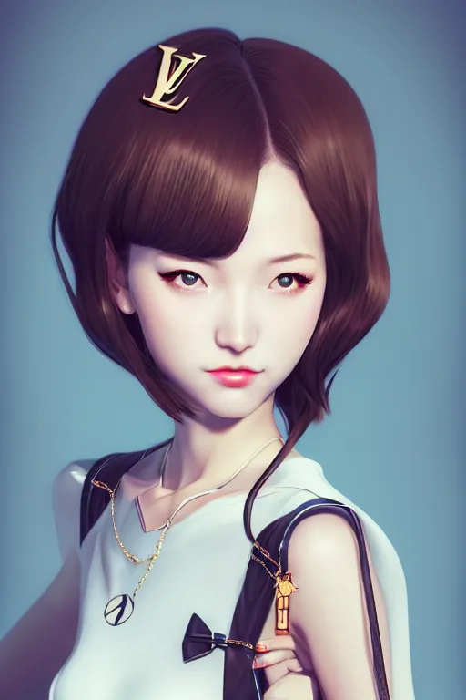 Image similar to a pin up and beautiful fashion charming dreamlke japan girl with lv jewelry, character art, art by wlop and and ilya kuvshinov, hyperdetailed, 8 k realistic, symmetrical, frostbite 3 engine, cryengine, dof, trending on artstation, digital art