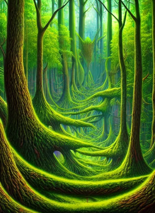 Image similar to lush forest, high detail, 4 k, surrealism style by john alex grey, artstation