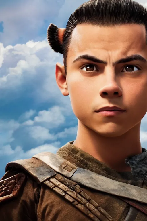 Image similar to jake t. austin as sokka in the live action remake of avatar the last airbender, 3 5 mm photography, highly detailed, cinematic lighting, 4 k