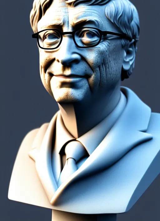 Image similar to bill gates as marble statue, soft surface texture, very realistic 3 d render, soft sun lights, 4 k, high detailed photography result