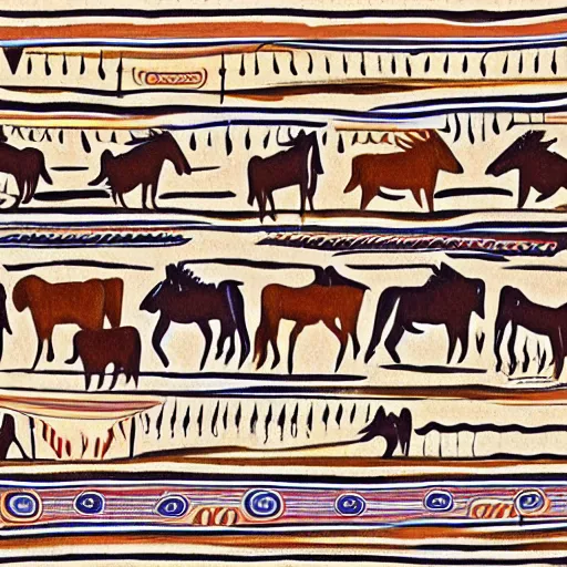 Prompt: Horses on the plains in Navajo art style