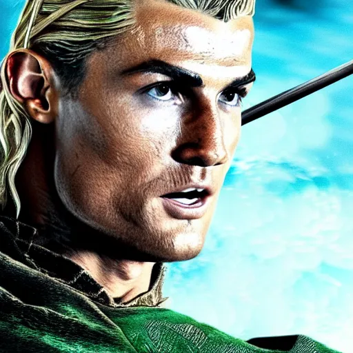 Prompt: cristiano ronaldo as legolas in lord of the rings movie, hyper detailed, 8 k