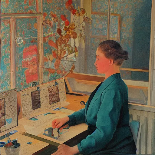 Image similar to detailed intricate soviet realism painting of web - designer, beautiful