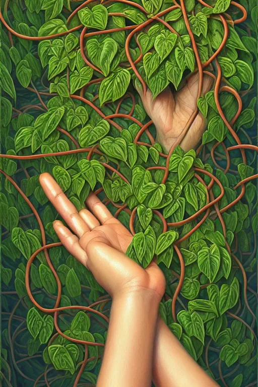 Prompt: a detailed painting of a human hand made of plants and vines and leaf, horror, highly detailed, digital painting, trending on artstation, smooth, sharp focus, illustration, art by greg rutkowski, loish, rhads, makoto shinkai and lois van baarle, ilya kuvshinov, rossdraws