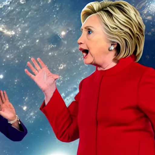 Prompt: hillary clinton yelling at donald trump in space