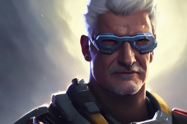 Image similar to amazing portrait of soldier : 7 6 from overwatch, league of legends splash art, deiv calviz, splash art, natural light, elegant, intricate, fantasy, atmospheric lighting, by greg rutkowski, league of legends splash art, hd wallpaper, ultra high details