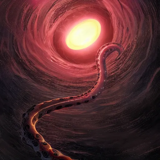 Image similar to tentacle planet orbiting black hole, space, sci - fi, twisted tentacles, amazing 4 k high quality digital art, trending on artstation, award - winning