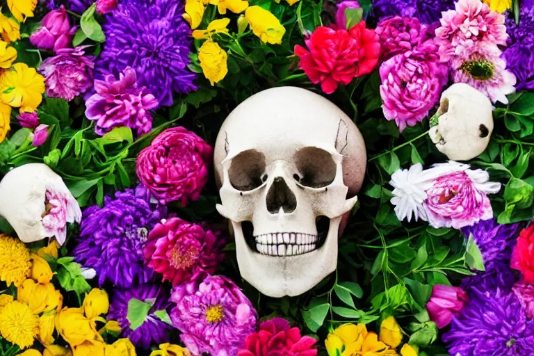 Image similar to human skull made of flowers and filled with flowers, high resolution, high detail, 4 k, 8 k