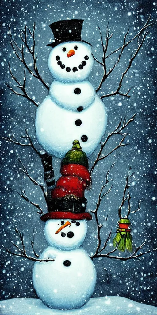 Prompt: a snowman winter scene by alexander jansson