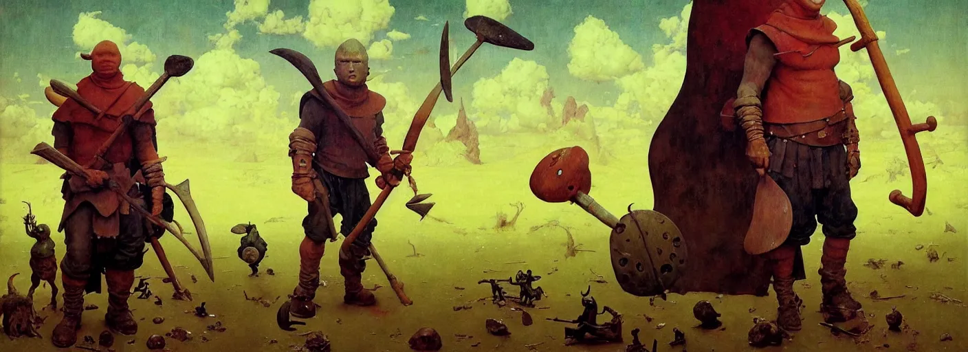 Image similar to full - body portrait surreal colorful clay fighting artstation rpg barbarian character concept art anatomy, action pose, very coherent and colorful high contrast masterpiece by norman rockwell franz sedlacek hieronymus bosch dean ellis simon stalenhag rene magritte gediminas pranckevicius, dark shadows, sunny day, hard lighting, reference sheet white! background