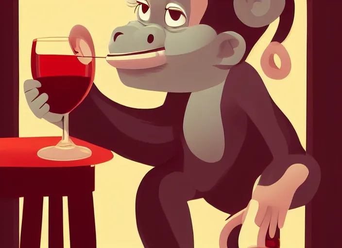 Image similar to cute monkey drinking wine. clean cel shaded vector art. behance hd by lois van baarle, artgerm, helen huang, by makoto shinkai and ilya kuvshinov, rossdraws, illustration, art by ilya kuvshinov