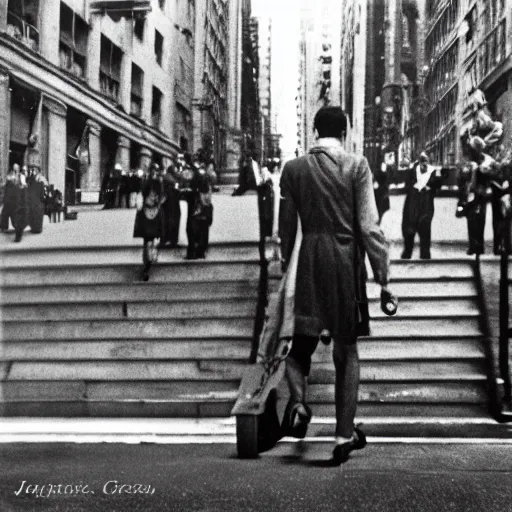 Image similar to a photograph Julius Caesar walking down wall street