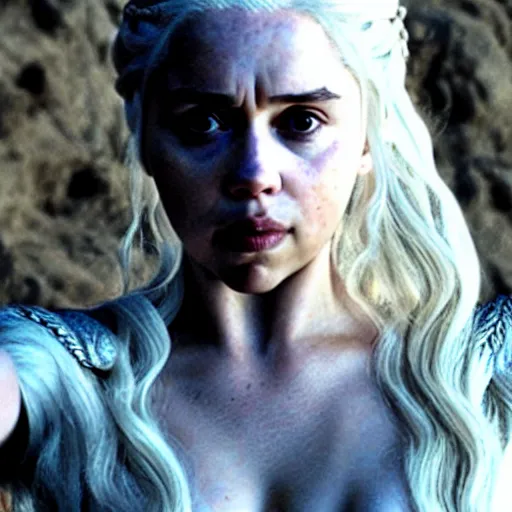 Image similar to a selfie of daenerys targaryen played by scarlett johansson, medium shot, detailed eyes,