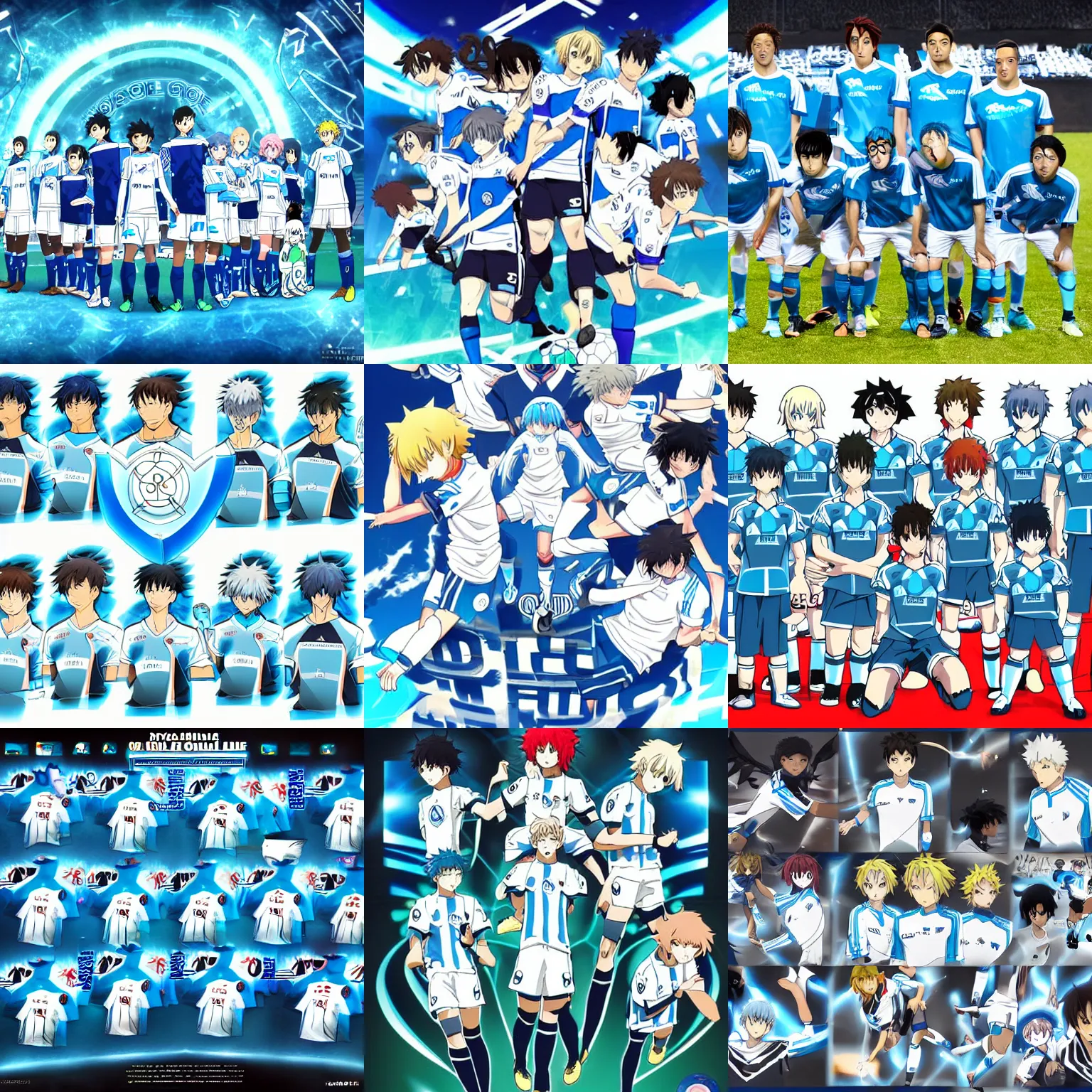 Prompt: olympique de marseille soccer team, anime style like fate/stay night and pokemon manga style