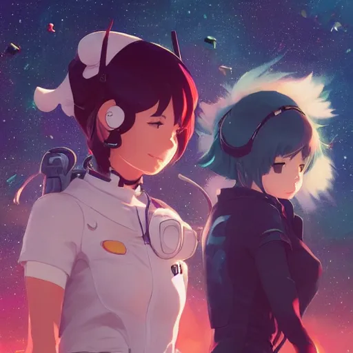 Prompt: catgirls in space by greg rutkowski makoto shinkai aramaki shinji artgerm, cushart krenz key art feminine award winning smile haruko ichikawa, kyoto animation, square enix makoto shinkai unrealengine