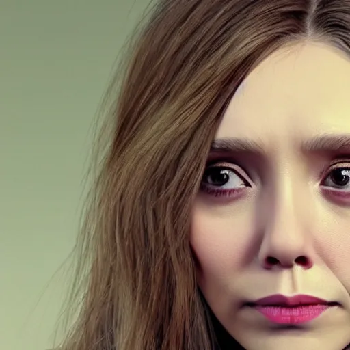 Prompt: Elizabeth Olsen, frowning eyebrows, saying 'No', photorealistic, 4k, 8k