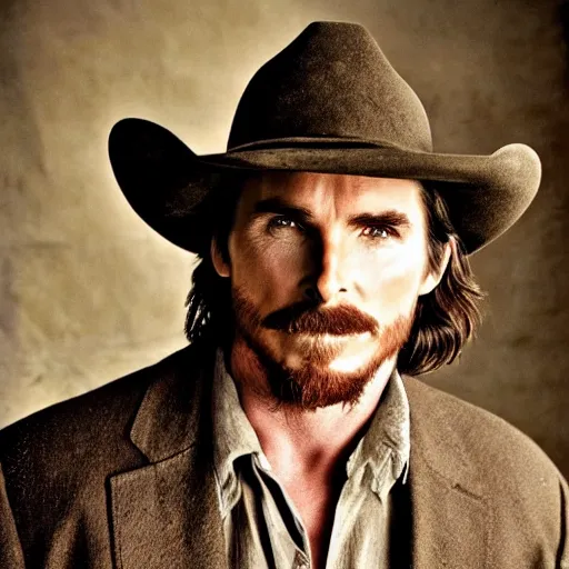 Image similar to christian bale, full length portrait, american west, cowboys