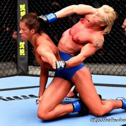 Image similar to transgender muscular woman beating up woman in ufc