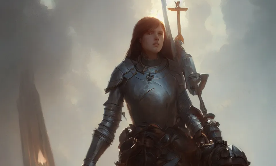 Image similar to Joan of arc Greg Rutkowski, ArtStation, CGSociety, Unreal Engine