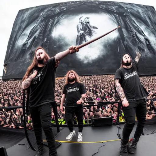 Image similar to lorna shore taking the stage at the hugest festival in the world, giant death wall, award winning photo