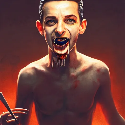 Image similar to portrait of a young and youthful dave gahan as a zombie eating some meat and under a spotlight, 7 days to die zombie, fine art, award winning, intricate, elegant, sharp focus, cinematic lighting, highly detailed, digital painting, 8 k concept art, art by guweiz and z. w. gu, masterpiece, trending on artstation, 8 k