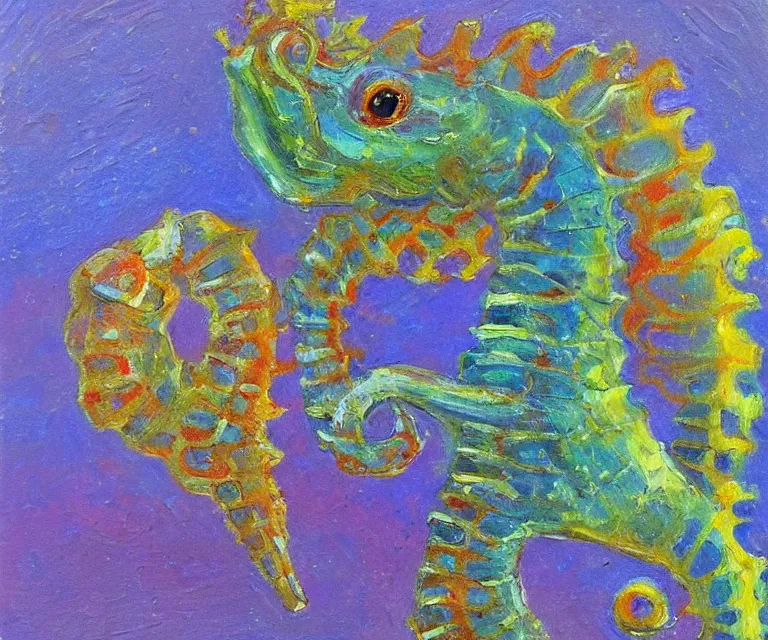Prompt: seahorse, cute, monet, oil painting