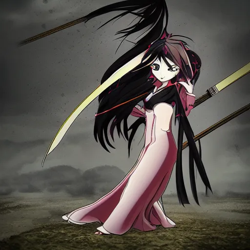 Prompt: broken katana in the ground, anime, dark, digital art