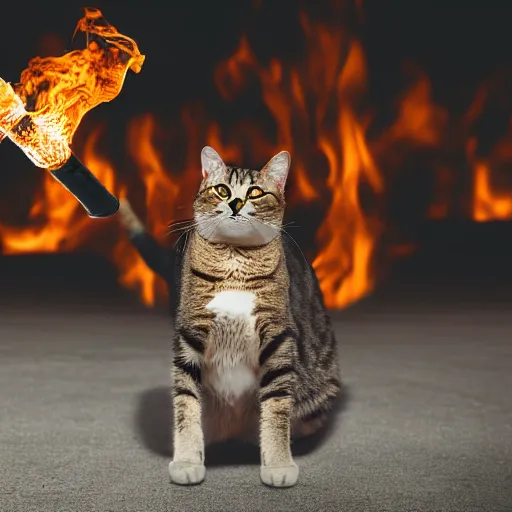 Image similar to professional photograph of a cat throwing a molotov