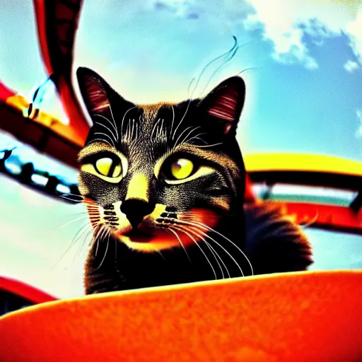 Image similar to !!! cat!!!, ( ferris wheel ), feline, sitting, riding, award winning photo