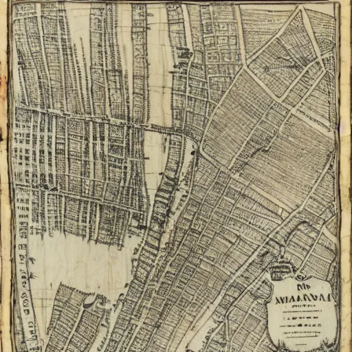 Image similar to 1 7 th century map of manhattan, ink on parchment