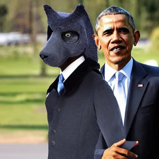 Image similar to Barack Obama in a wolf fursuit