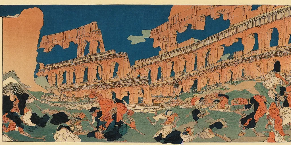 Prompt: i, Colosseum by Hokusai