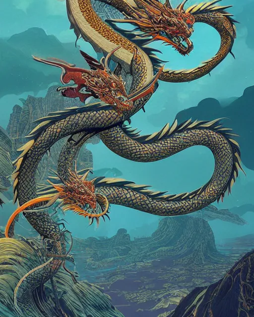 Prompt: a dragon serpent, digital art, illustrated by james gurney and victo ngai