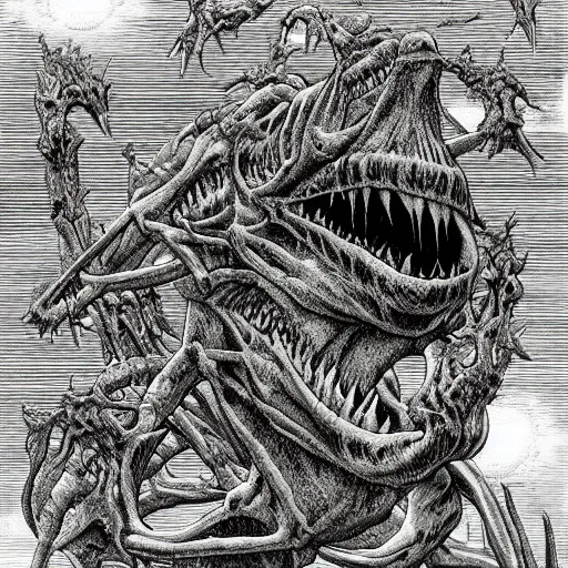 Image similar to “ bernie wrightson ” pushead ” chernobyl phytosaur aerial horror shape 1 0 2 4 x 1 0 2 4