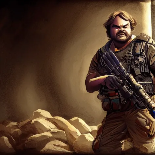 Image similar to Jack Black as a navy SEAL, high resolution fantasy concept art, intricate details, soft lighting