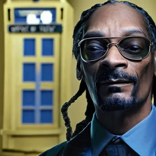 Image similar to snoop dogg as a rough dirty old man with a scruffy beard in a dark blue trenchcoat as the new doctor who, cinematic, volumetric lighting, f 8 aperture, cinematic eastman 5 3 8 4 film, photorealistic