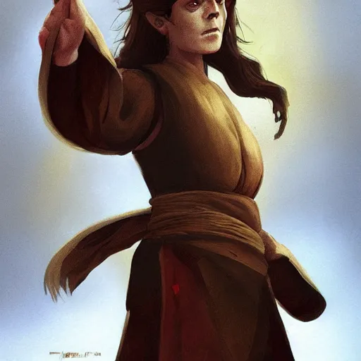 Prompt: young sigourney weaver as a d & d monk martial artist, character portrait by wlop