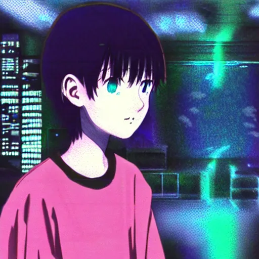 Prompt: lain in vaporwave style