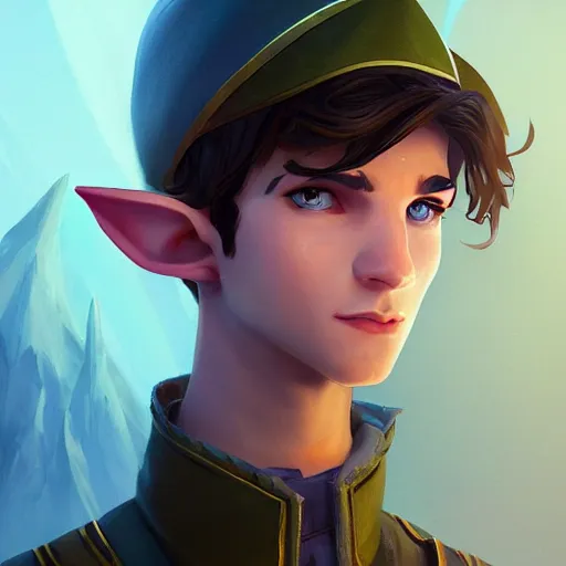 Image similar to Portrait of Josh Brolyn as a male elf ranger, pointy ears, brown long hair, no beard, inquisitive look, perfect facial symettry, mattepainting concept Blizzard pixar maya engine on stylized background splash comics global illumination lighting artstation lois van baarle, ilya kuvshinov, rossdraws