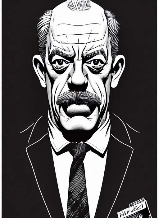 Image similar to j. k. simmons as j. jonah jameson, extremely detailed, bold line art, by vincent di fate and joe fenton and artgerm, marvel, inking, etching, screen print, masterpiece, trending on artstation, sharp, high contrast, hyper realistic, hd, 4 k, 8 k