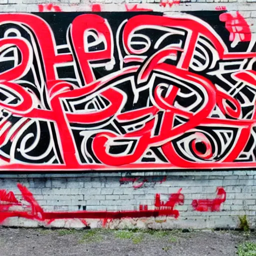 Prompt: red calligraffiti type on a black wall