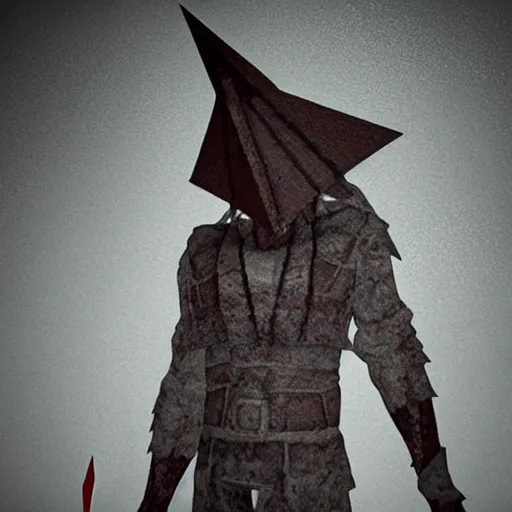 Prompt: Pyramid Head has a surprise birthday party at Silent Hill hospital, dimly lit, 3D, low poly